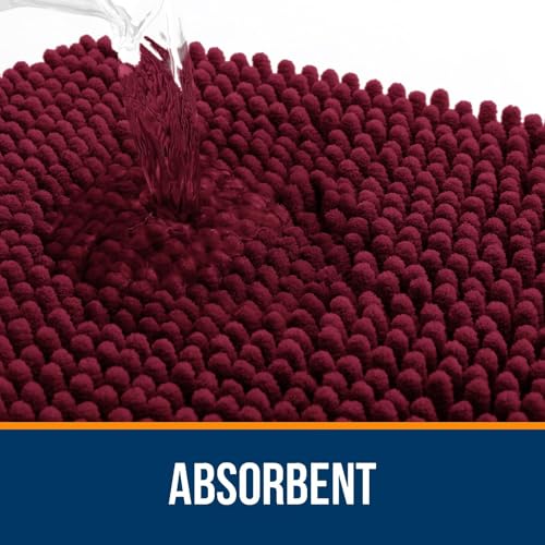 Image of OLANLY Bathroom Rugs Sets 2 Piece, Soft Absorbent Chenille Bath Mats Area Rug Set, Non-Slip, Quick Dry, Machine Washable Bath Mats for Bathroom, Home Decor Accessories (30 inchx20 inch+24 inchx16 inch, Burgundy)
