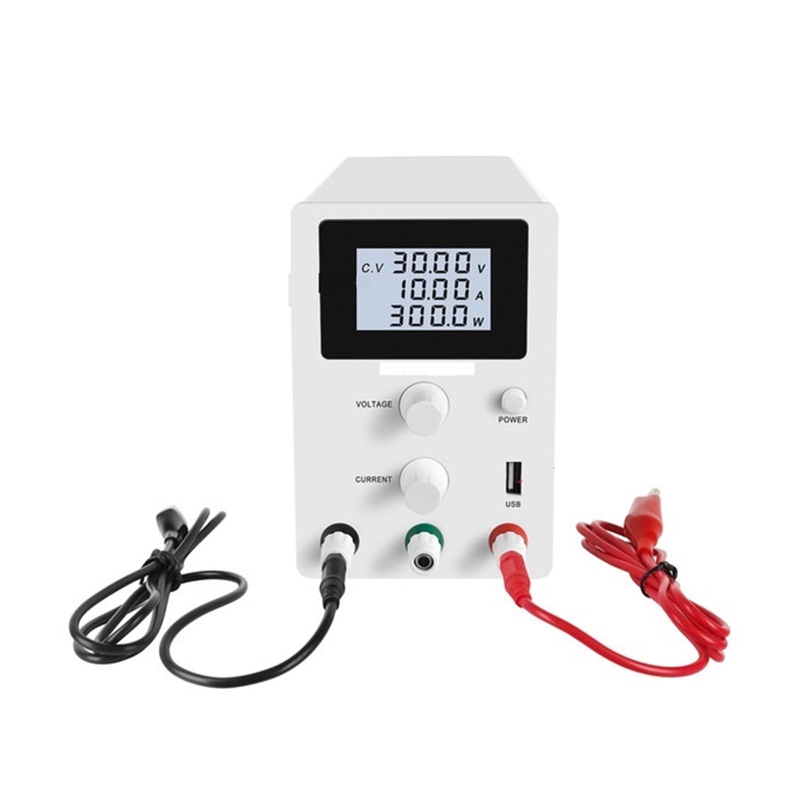 Fuente de alimentación CC 30V 10A variable y regulada con puerto USB para laboratorio color blanco