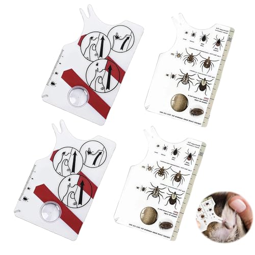 LUMOOM 4 eliminadores de garrapatas con lupa, limpieza rápida de tarjetas de garrapatas para mascotas humanas, eliminar garrapatas, tarjeta de báscula para exteriores