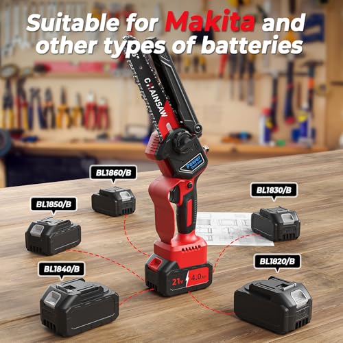 Accukettingzaag, 15,2 cm en 8 inch mini-kettingzaag, elektrisch, met 8000 mAh accu, borstelloze handkettingzaag met auto-olie, compatibel met Makita, motorzaag voor tuin, boomsnoeischaar en houtzagen - Afbeelding 3
