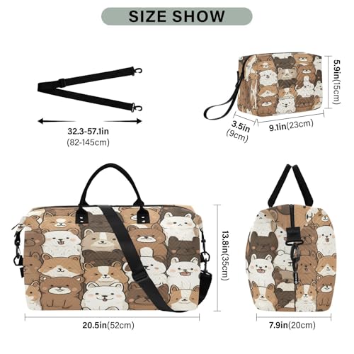 Travel Duffle Bag Weekender Bags Overnight Bag with Toiletry Bag Gym Duffel Bag Cute Puppy Line for Travel Business Trips Sport3