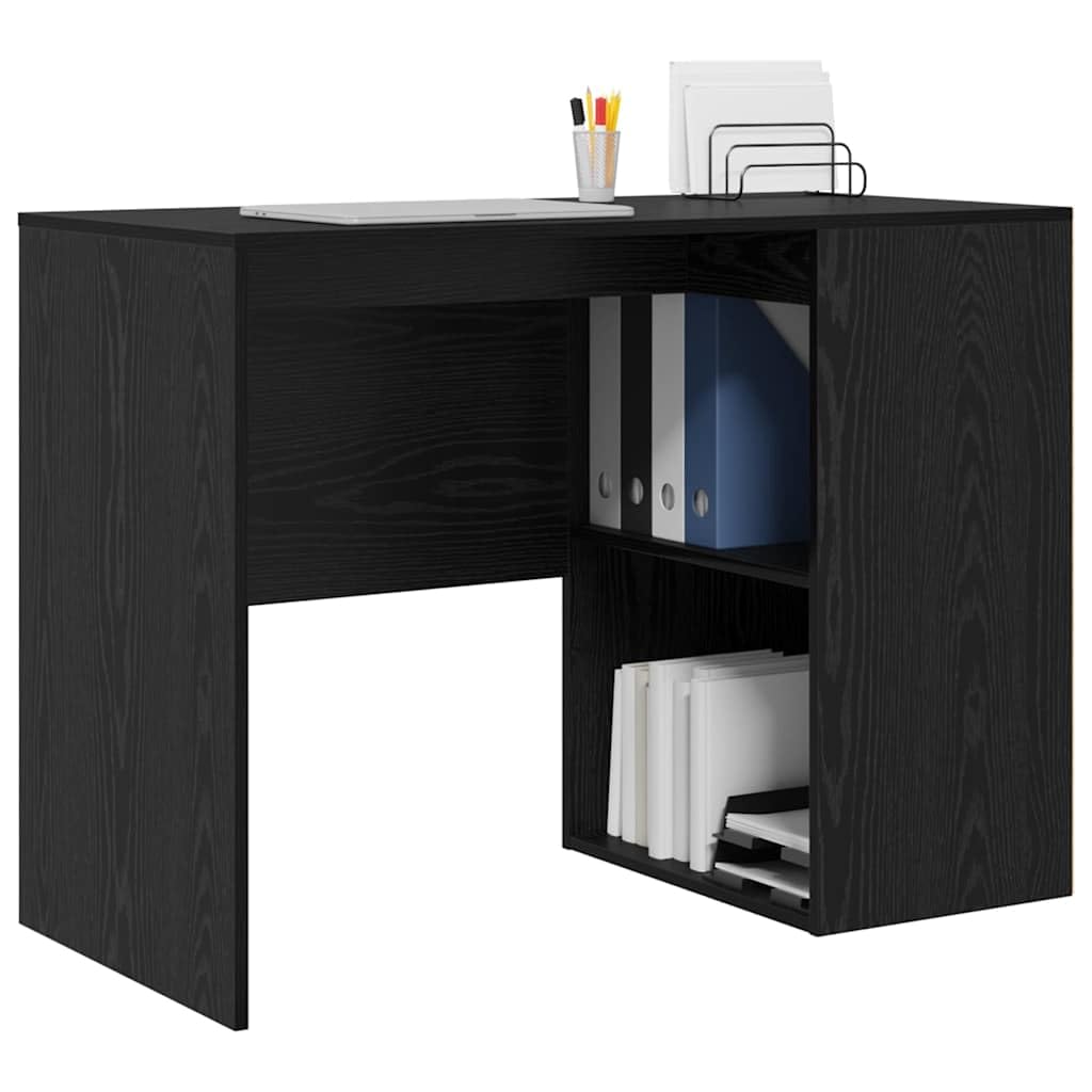 Scrivania con mensola, colore nero, effetto rovere, 102 x 50 x 75 cm, moderna scrivania per computer per casa, ufficio, robusto materiale in legno con spazio di archiviazione