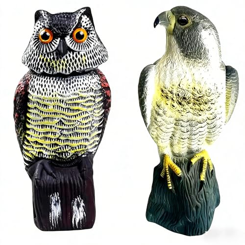 YAOSAN Hawk Decoy to Scare Birds Away - Owl & Hawk Garden Decoy Combo 2X Protection Wind-Activated Bird Deterrent for Farms & Yards 50% Larger Size (15)