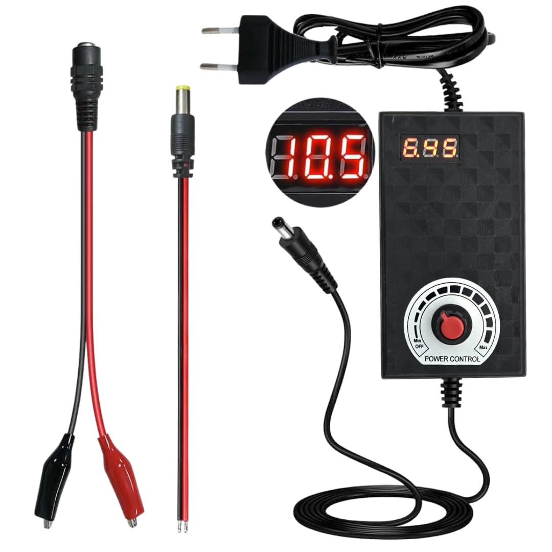 PGSA2Z Adjustable DC Power Supply, 3-12V 3A 36W, LED Display, Universal AC/DC Adapter with Multiple Voltage Settings