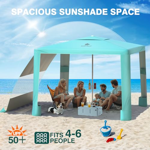 Rhino Valley Beach Cabana, 8*8FT Beach Tent UPF50+ Protection, Easy Setup Beach Canopy Wind Resistant with Cup Holder, Compact Beach Shade Foldable Beach Tent Sun Shelter for Whole Family Friend,Green - Image 4