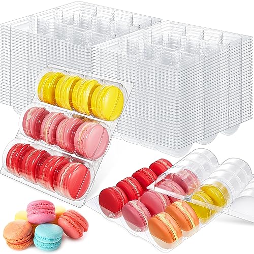 Sherr 12 Pcs Macaron Boxes Clear Plastic Macaron Storage Containers Macaroon Packaging Display Trays For Cookie, Wedding, Party Gifts