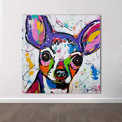 JIANGCJ Moderne Toile Peintures Abstrait Animal Toile Art Chihuahua Chien Pop Art Mur Photos Pour Salon Décor À La Maison-50x50cm Sans Cadre, Blanche