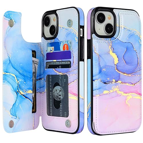 Étui portefeuille à rabat pour iPhone 15 Plus avec porte-cartes cuir