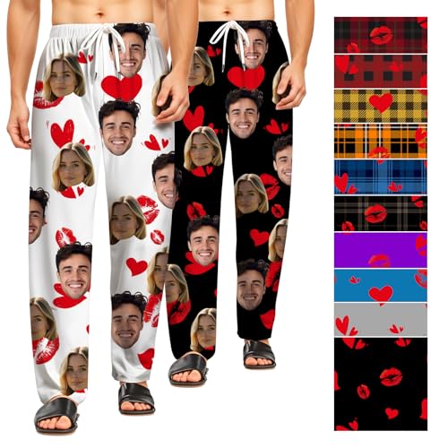 Personalized Men's Christmas Pajamas Custom Plaid Pajama Pants with Photo Funny Xmas Gifts for Men and Women