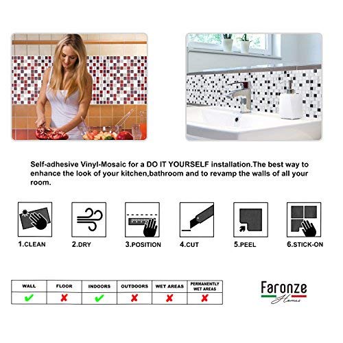 Faronze Kitchen Mosaic Wall Tiles Peel And Stick Self-Adhesive Diy Backsplash Stick-On Vinyl Wall Tiles For Kitchen And Bathroom 10" X 10" Each, 4 Sheets Pack (Black & White) #TOP7
