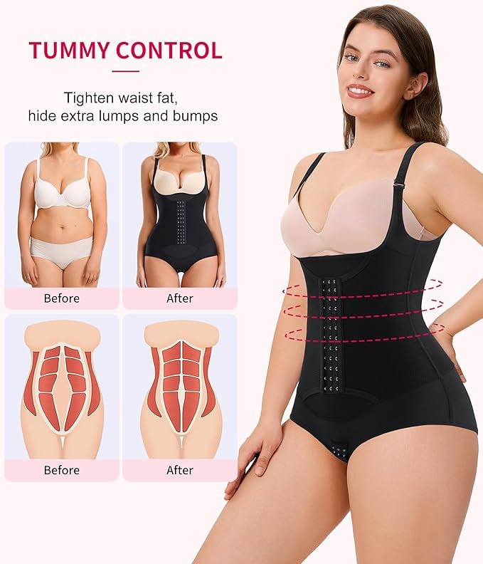 Image of ELEG & STILANCE Women's High-Waisted Body Shaper - Tummy Control Slimming Shapewear with Eye Hook, Wired Tummy Tucker, Postpartum Belly Fat Reduction Abdominal Belt - Black (M)