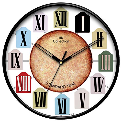 Image of IIK COLLECTION Plastic Designer Analogue Sweep Silent (No Tic-Tic Sound) Quartz Movement Round Wall Clock for Home, Wall Clock for Living Room, Bedroom, (12 X 12-inch, 30 cm x 30 cm x 6 cm)