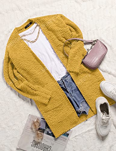 Merokeety Women's Long Sleeve Soft Chunky Knit Sweater Open Front Cardigan Outwear With Pockets,Bright Mustard,Large #TOP5