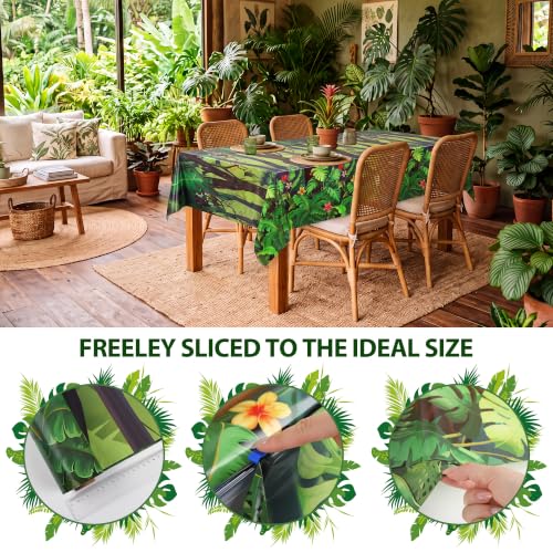 Image of Kochorie 100 Ft x 54 Inch Rainforest Party Tablecloth Roll with Cutter Box | Waterproof Plastic Jungle Table Cover for Tropical Greenery Party Supplies Decorations