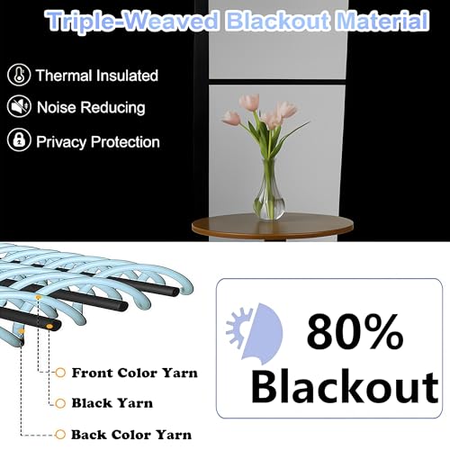 Simplebrand Ava Grey Blackout Curtains for Bedroom 63 Inch Length 2 Panels Set, Solid Thermal Insulated Energy Saving Rod Pocket Window Treatment Curtains Blackout Drapes, W40 x L63 Inch, Grey