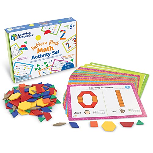 Learning Resources Pattern Block Math Activity Set - 144 Pieces, Age 5+, Educational Kindergartner Games, Fine Motor Skills