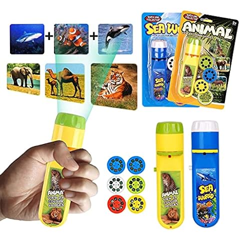 Children's Torch, Children's Projector, Torch, Small Slide Show, Sea Creatures + Forest Animals, for Children, Good Night History Projector, Toys (48 Images,2set, Dinosaur +Sea World) Cover