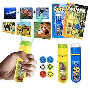 Torcia elettrica per bambini, proiettore per bambini Torcia piccola proiezione di diapositive Animali marini + animali della foresta, per bambini Story Beamer Toy (48 immagini, 6 dischi diapositiva)