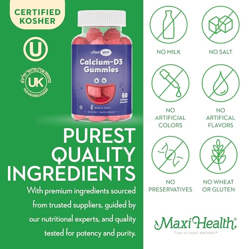 Maxi Health Calcium Gummies – Kosher and Citrate-Free Coral Kids Calcium with Vitamin D – Natural Cherry Flavor Vitamin Bone Supplement – 60 Count - Image 4
