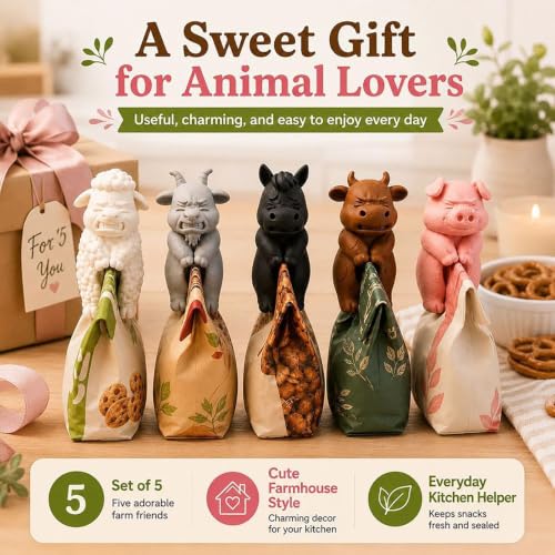 Farm Animal Bag Clip, Bag Clips for Food Storage, Cute Chip Clips Heavy Duty, Reusable 3D Printed BagSealer for Snacks & Bread, Rustic Farmhouse Kitchen Decor & Housewarming Gift (5PCS) - Image 7