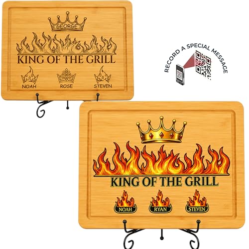 Tablas de cortar personalizadas para papá, regalo de Navidad personalizado con grabado y código QR, tabla para barbacoa con soporte antideslizante de bambú miniatura 1
