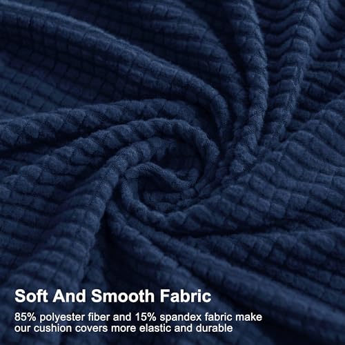 Image of CHUN YI Stretch Couch Cushion Cover, Fitted Loveseat Sofa Chair Seat Slipcover Furniture Protector, Checks Spandex Jacquard Fabric(3,Dark Blue), 3