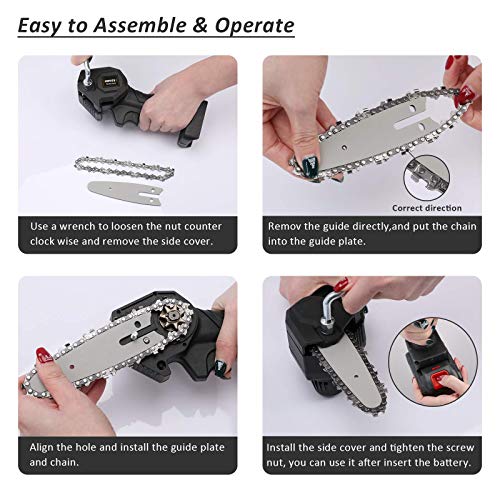 Mini Chainsaw, 4 Inch Cordless Electric Chainsaw Battery Chain Saw, One-Hand Handheld Chainsaw with Brushless Motor, Portable 24V Tree Saw for Courtyard Tree Branch Wood Cutting