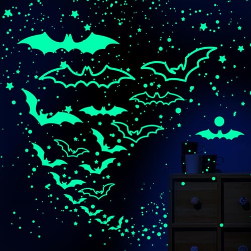 Glow in The Dark Stars Moon Bat Wall Stickers, Luminous Stars for...