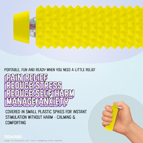 Image of Distractibles Spike Roller Clicker, Tactile Pain Stim Fidget with Clicker Switch, Pain Stimulation Roller with Lanyard (Yellow)