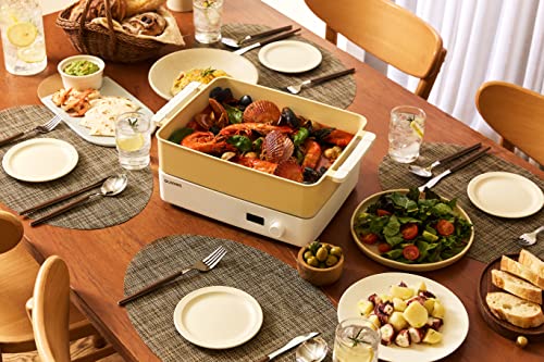 Dr.hows Doran Doran 3 In 1 Electric Skillet, Combo Multi Cooker, Rectangle Hot Pot Fryer Pan Griddle And Grill With Safe Nonstick Coating, Steady Heat, Glass Lid (Yellow) #TOP2