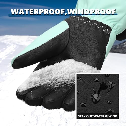 Snow Gloves,Ski Gloves 3M Thinsulate Winter Warm and Waterproof Cold Weather Gloves-for Parent Boys Girls2