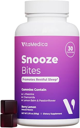VitaMedica Snooze - Gomitas para dormir, sin melatonina, cero aturdimiento, L-teanina, manzanilla, pasiflora y bálsamo de limón, gomitas de ayuda