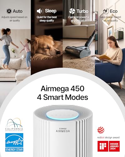 COWAY Air Purifier for Large Room Whole Home Up to 3,285 ft², HEPA Filter for Smoke, Allergen, Pet Dander, Odor, PM(1, 2.5, 10), AQI, Turbo Eco Mode, Energy Star, 3yr Warranty, Airmega 450 White - image 8