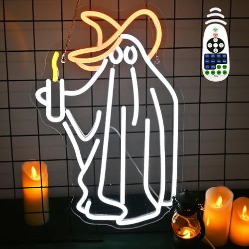 Image of Ghost Neon Sign Wall Decor, Ghost Neon Light Bedroom Wall Decor Suitable for Kids Game Room Man Cave Birthday Halloween Decoration Gift