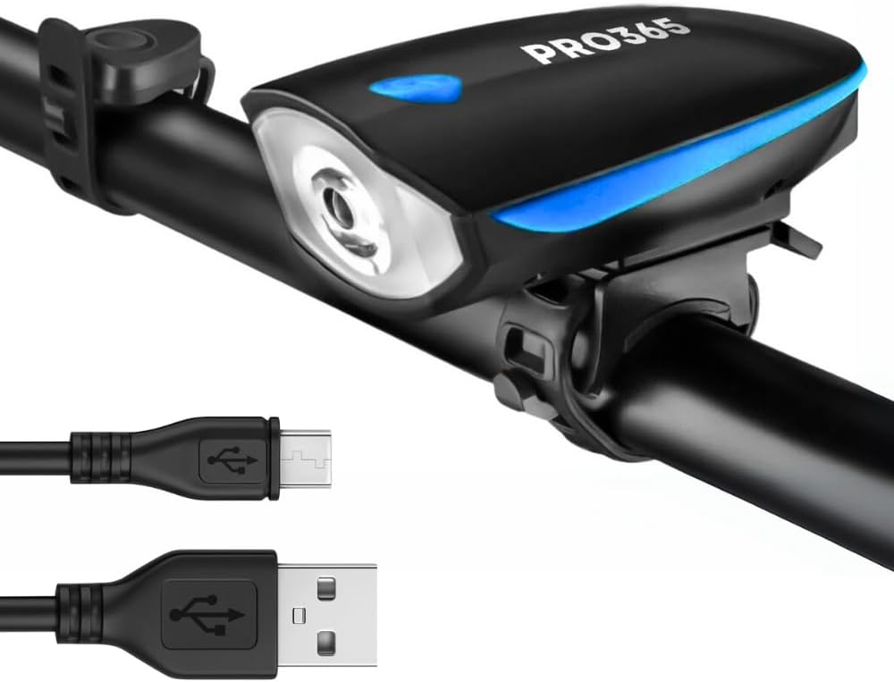 PRO365 USB Rechargeable Bicycle LED Light Set – 250 Lumens Front Bike Headlight & Rear Safety Tail Light | 3 Lighting Modes | Waterproof Cycling Lights | Easy Mount Bike Accessories | 1 Year Warranty