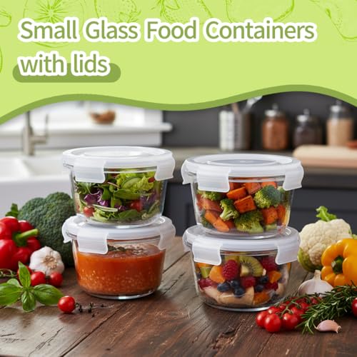 Image of H.JSS WDJS2Cup Glass Soup Container with Airtight lids, 16oz Round Glass Food Storage Container, Round Food Bowls BPA free, Leakproof Soup Container, Dishwasher Microwave & Freezer Safe (8 Pack)