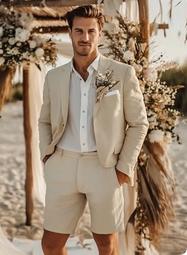 VENNYNG Mens Linen Jacket Shorts Suits Single Breasted Summer Ambo Cool Comfortable Tuxedo3