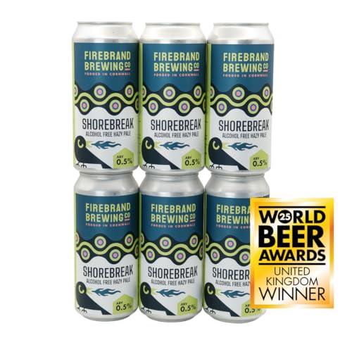 FIREBRAND BREWING Shorebreak Cornish Alcohol Free Hazy Pale Beer - Case of 6 x 440ml 0.5% Cans | Vegan Gluten Free 35 calories | Brewed In Cornwall