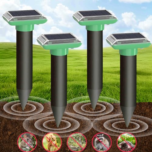 Solar Ultraschall Maulwurf Vertreiber, Maulwurf Vertreiber Testsieger, 4 Stück Maulwurfschreck, IP66 Wasserdichter Maulwurf Vertreiben für Abwehr von Wühlmaus Vertreiben und Erdhörnchen in Rasen