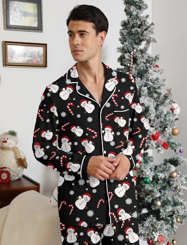 Image of RAISEVERN Couples Christmas Matching Pajamas 2 Piece Women Men Xmas Pjs Soft Pajama Set Long Sleeve Loungewear Warm Sleepwear