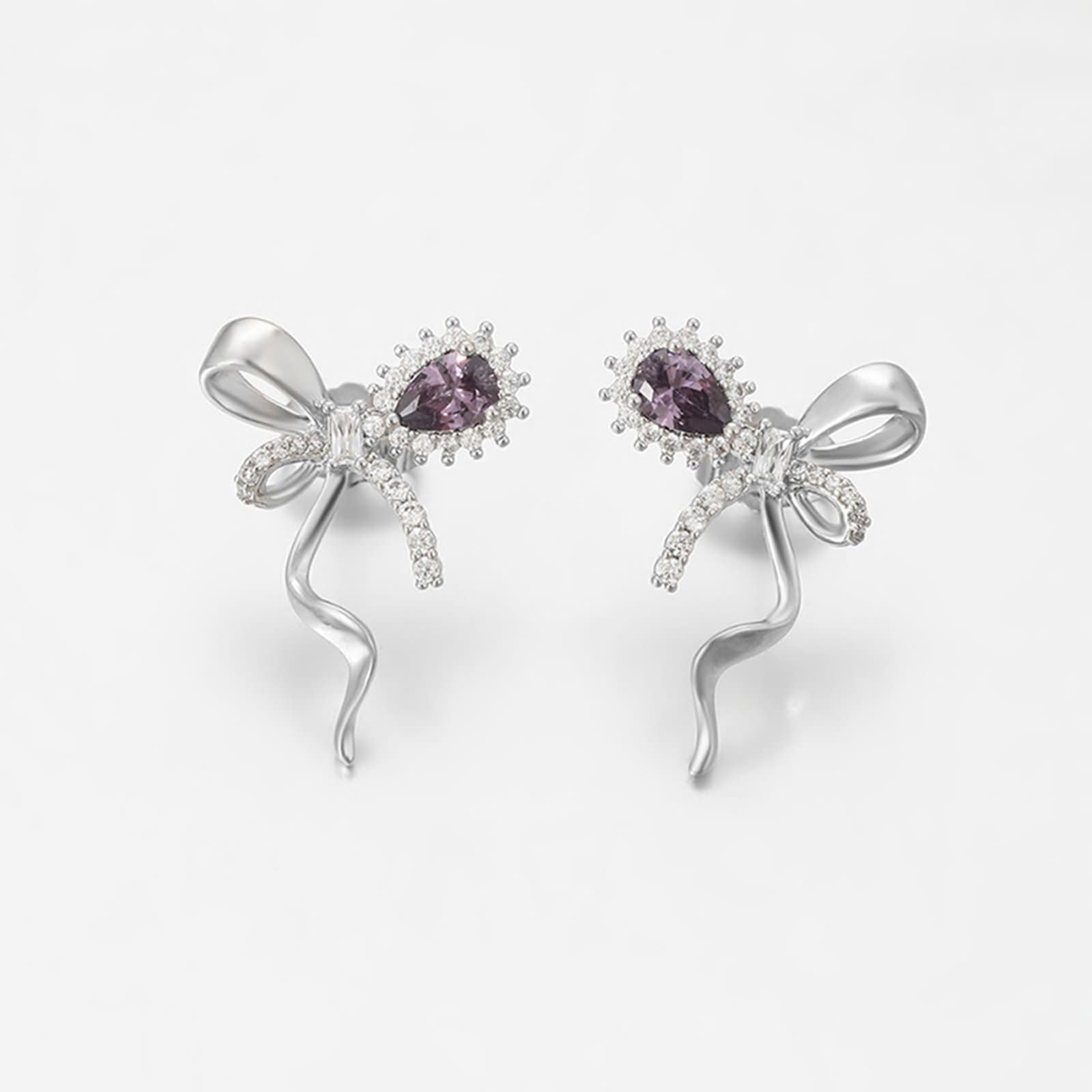 Pendientes con nudo de mariposa, amatista y moissanita