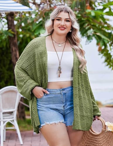 Image of IN'VOLAND Womens Plus Size Crochet Cardigan Lightweight Long Sleeve Open Front Oversized Boho Sweaters Kimonos