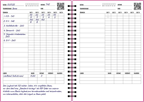 Fitness Logbuch Plastik-Cover Rosa - undatiertes Workout-Tagebuch – A5-Format, dickes Papier, starke Bindung – stilvolles und minimalistisches Trainingstagebuch