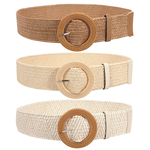 JASGOOD Straw Woven Elastic Stretch Belts Women Raffia Dress Waist Band Boho Ladies Braided Dress Belts