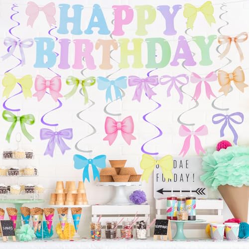 Bow Birthday Decorations, Bow Happy Birthday Banner Hanging Swirls Party Decorations for Women (Colorful) by FujDun - Used condition - Image 6