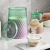 VRTYVEYBB Recipientes de cristal para guardar dulces y aperitivos, 9 L, 5 L, 3 L, 1,2 L, vidrio verde apto para uso alimentario con patrón de diamante antideslizante, tapa hermética