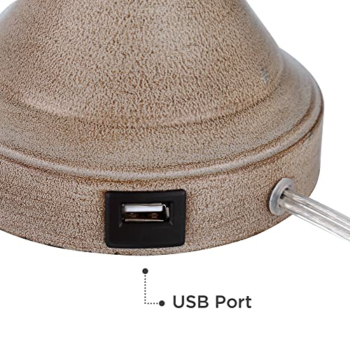 Regency Hill Avery Rustic Traditional Touch Table Lamps 25" High Set Of 2 With Usb Charging Port Led Faux Wood Beige Drum Shades For Living Room Desk Bedroom House Bedside Nightstand Home #TOP4