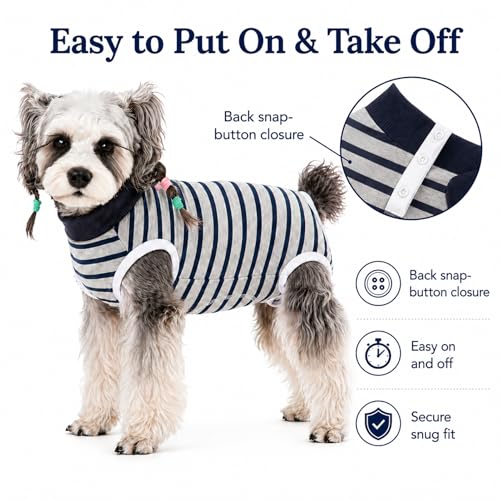 Image of Dog Surgery Recovery Suits, Sleeveless Dog Recovery Suit Female, E-Collar & Cone Alternative Surgical Suit for Small and Medium Dogs After Surgery, Striped Dog Onesie Pajamas
