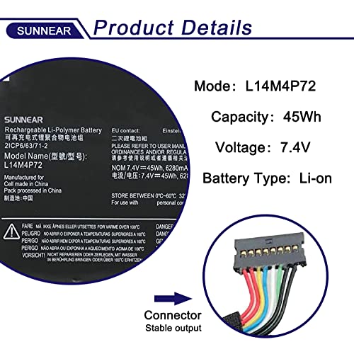 Image of L14M4P72 45Wh Laptop Battery Replacement for Lenovo Yoga 3-1470 Yoga 700-14ISK Series Notebook L14S4P72 5B10G84689 5B10K10226 5B10G75095 5B10K10224 7.4V 6280mAh
