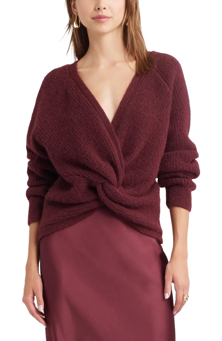 Womens Reversible Wrap Sweater Sexy V Neck Open Back Asymmetric Hem Pullover Tops Long Sleeve Twist Knot Knit